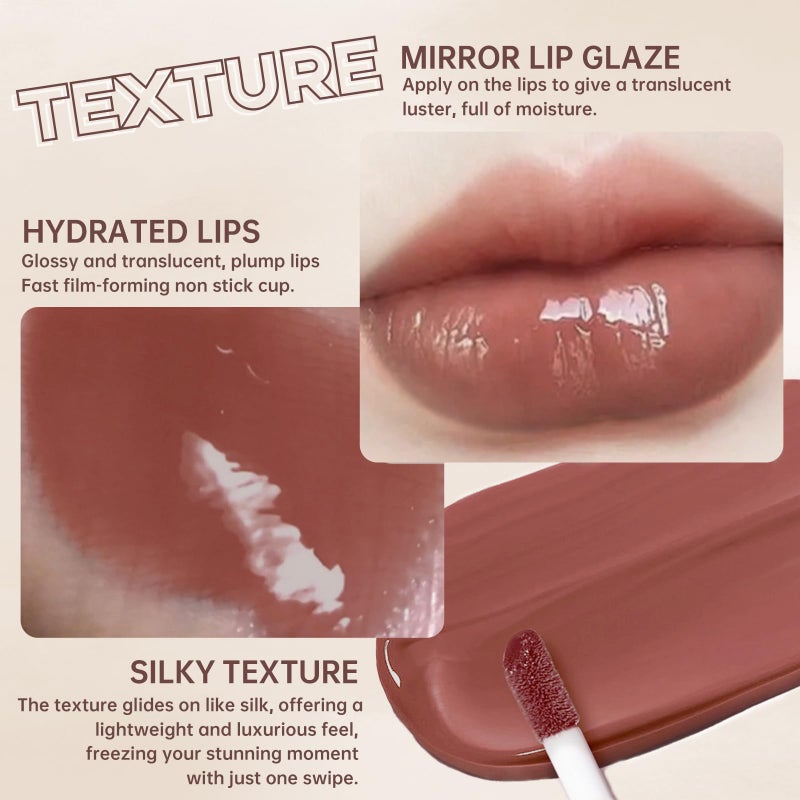 Noerrors 2Pcs Lip Stain Marker Liner Pen and Lip Gloss Lip Combo Set, Brown Liquid Waterproof Long Lasting Lip Liner with Moisturizing Lightweight Lip Gloss for Plumping Big Lips High Glossy Makeup - Image 3